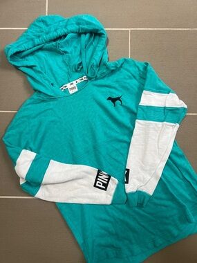 PINK Teal Hooded Pullover